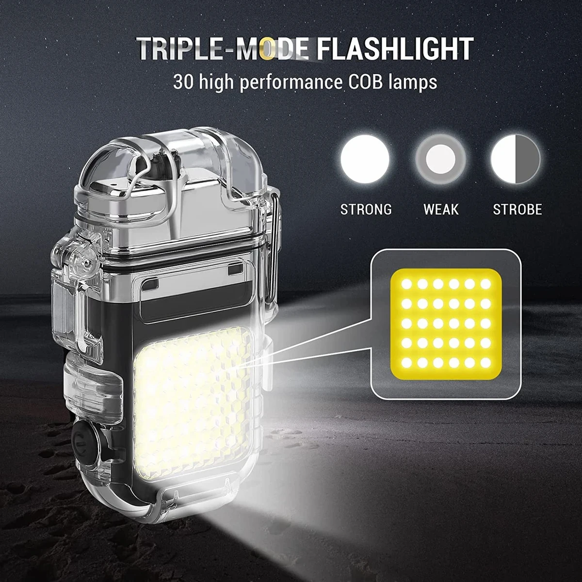 Waterproof Rechargeable Electric ARC Plasma Lighter with Flashlight